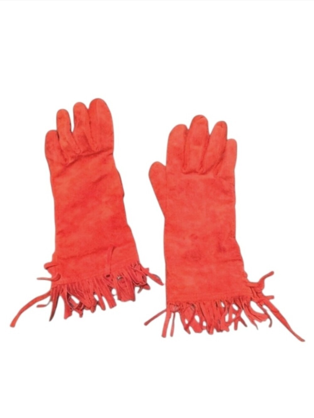 Vintage Genuine Pigskin Leather Fringe Trimmed Glives in Rich Red